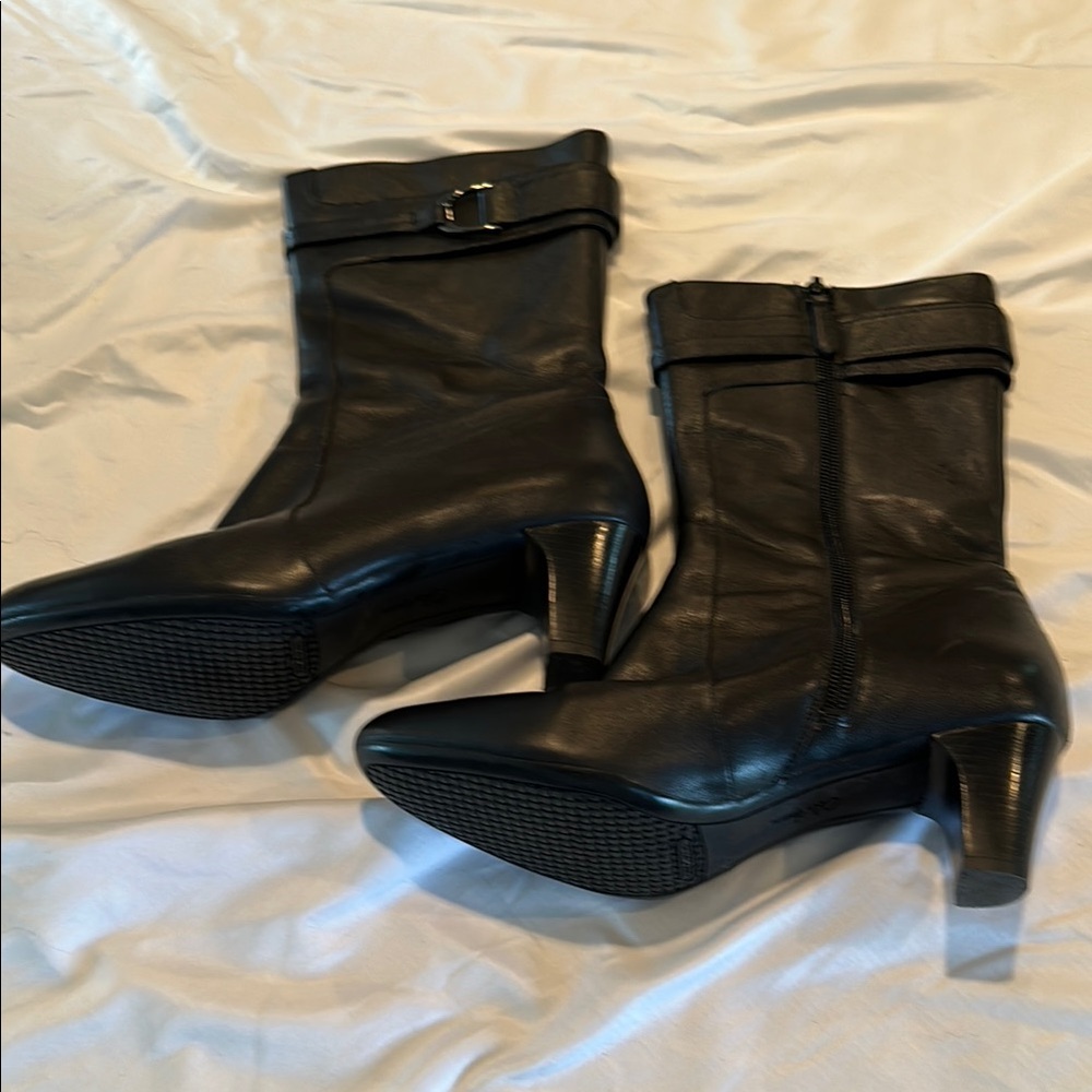 Cole Haan Black Heeled Boots with Fold-Over Cuff
